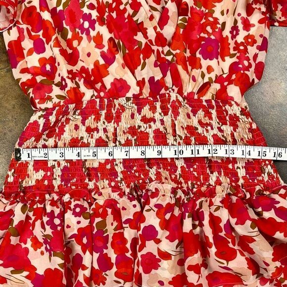 TCEC Puff Sleeve Ruffle Wrap V-neck Blouson Mini Dress Large - Picture 7 of 13